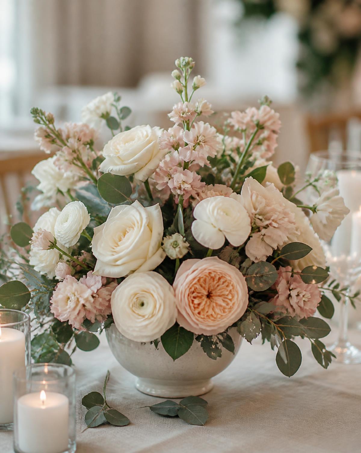 Cream and blush floral centerpiece